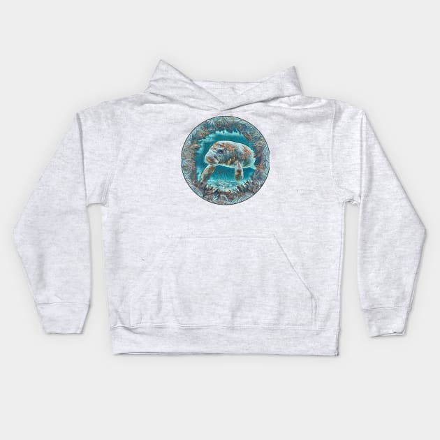 Manatee under water Kids Hoodie by UMF - Fwo Faces Frog